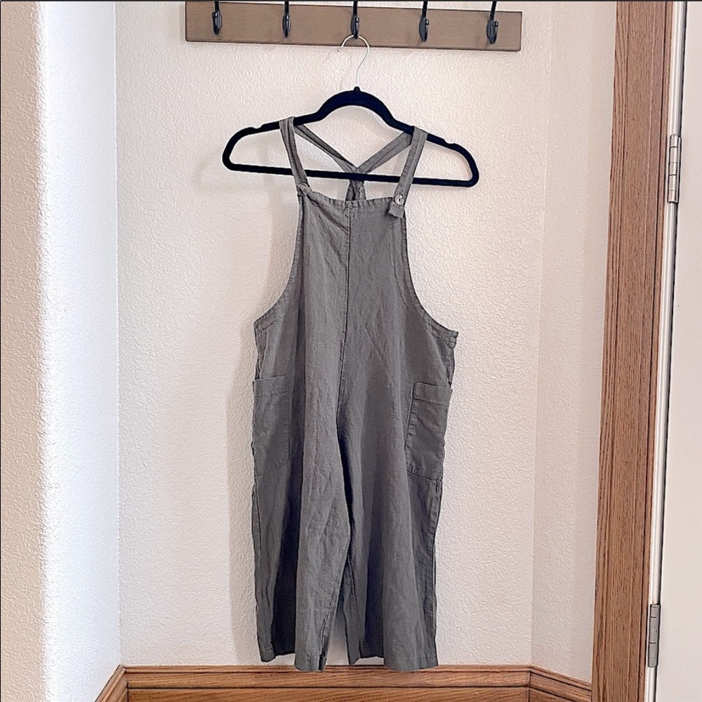 Olive Green Linen Overalls